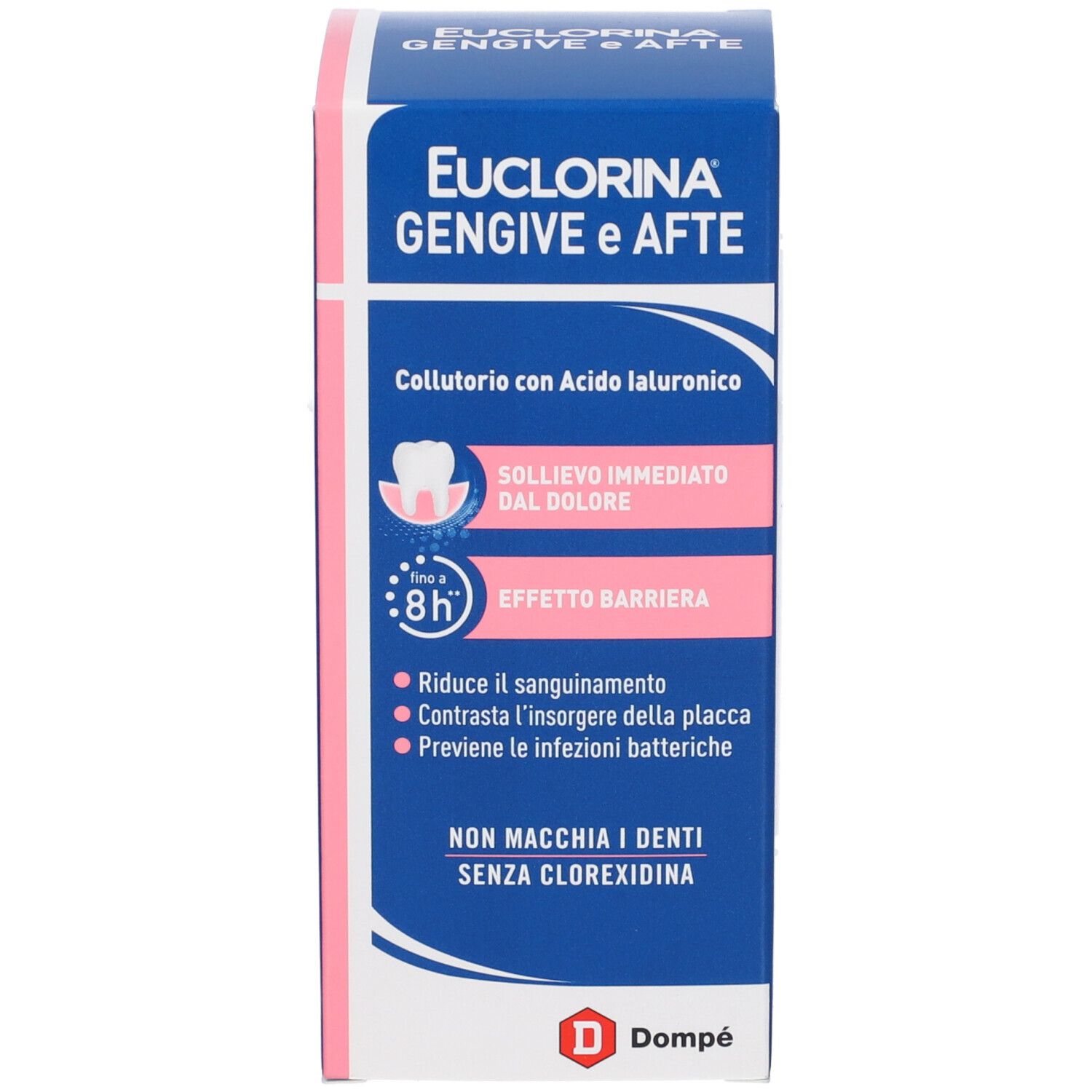 Eucclorina Mundspülung mit Hyaluronsäure gegen Zahnfleischentzündungen und Aphthen. Ohne Chlorhexidin.