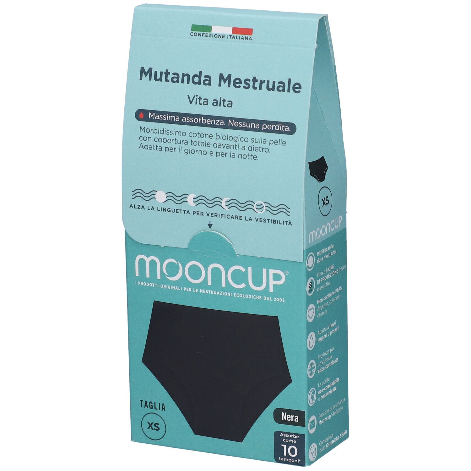 Mooncup Mutanda Mestruale Vita Alta Colore Nero Taglia XS