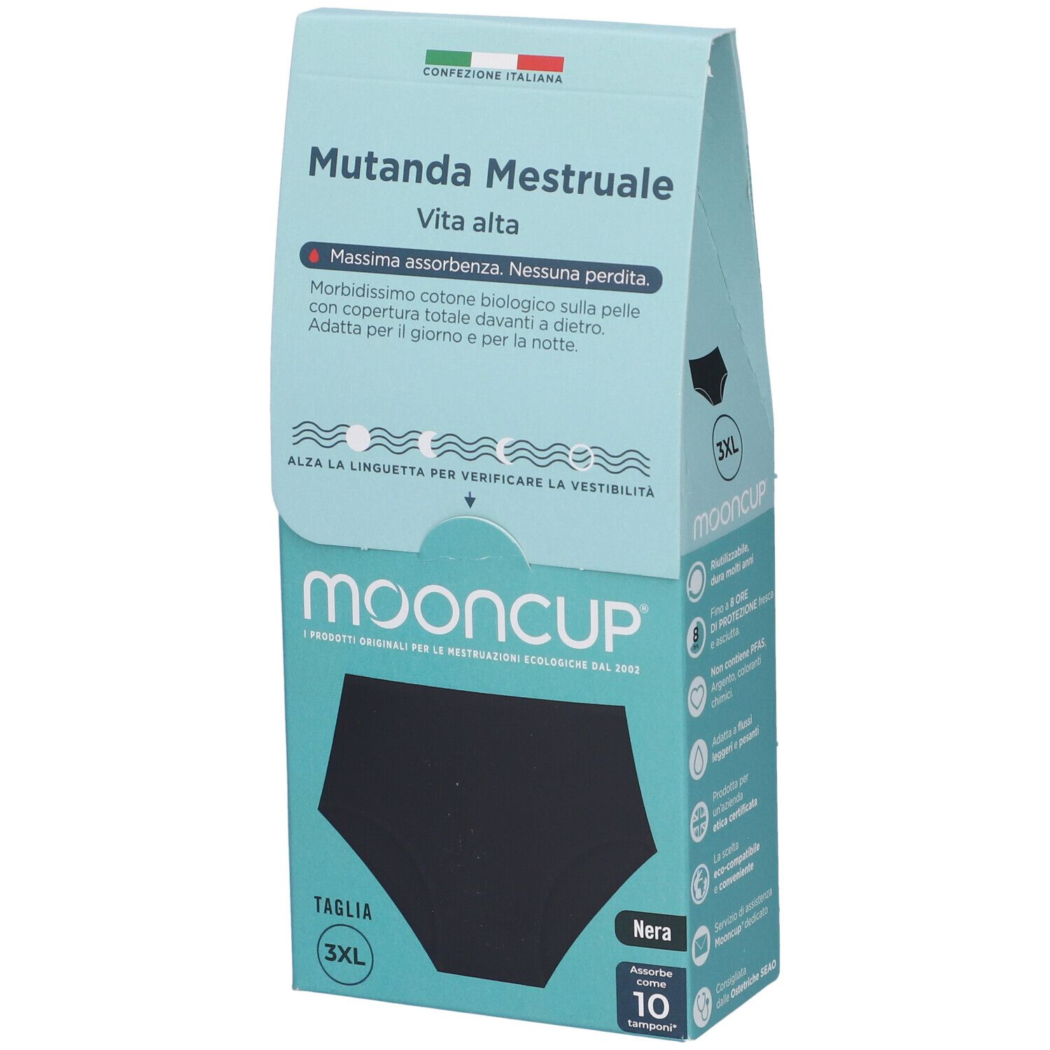 Mooncup Mutanda Mestruale Vita Alta Colore Nero Taglia 3XL