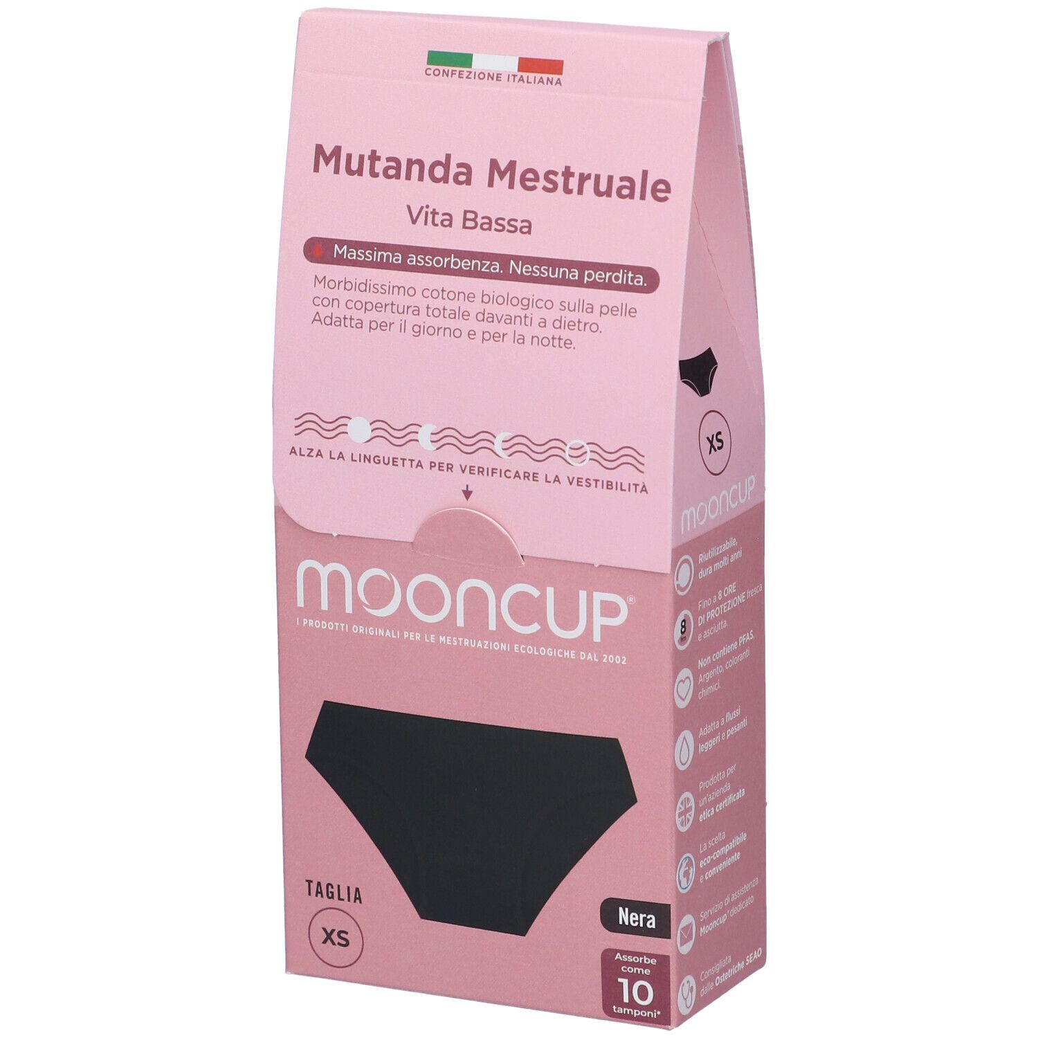 Mooncup Mutanda Mestruale Vita Bassa Colore Nero Taglia XS
