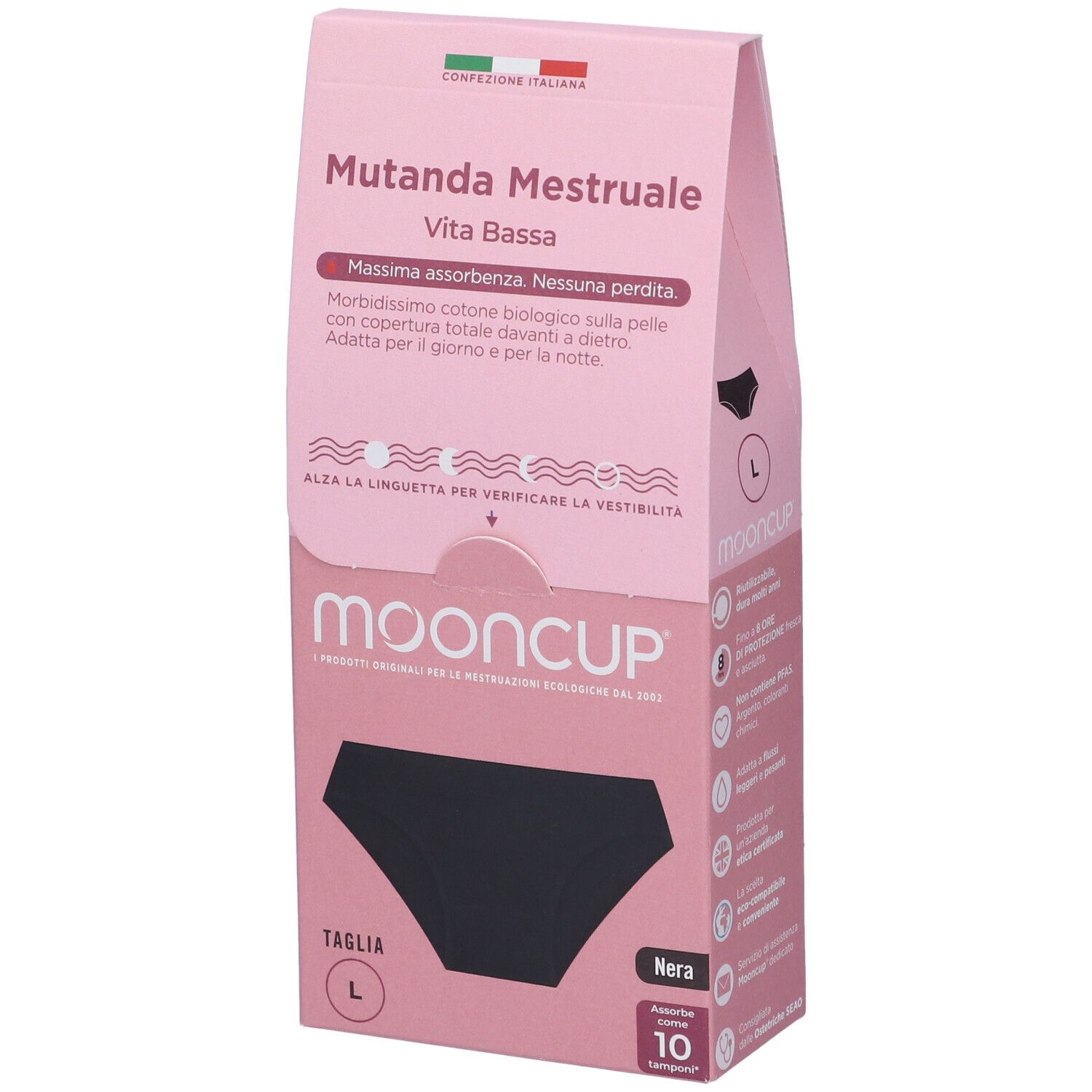 Mooncup Mutanda Mestruale Vita Bassa Colore Nero Taglia L