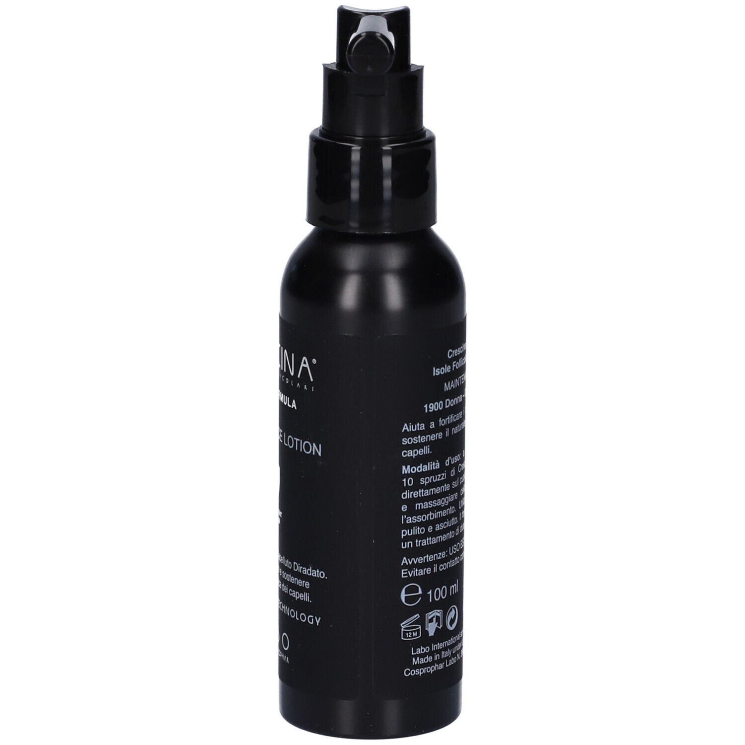 Flacone lozione nero con erogatore a pompa, 100ml.