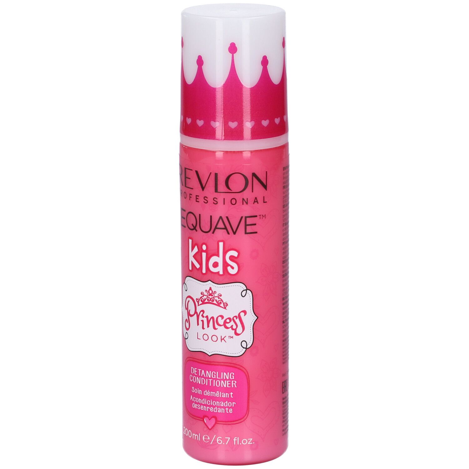 Rosa Flasche mit weißem Deckel. Aufschrift: Revlon Equave Kids Princess Look Detangling Conditioner.