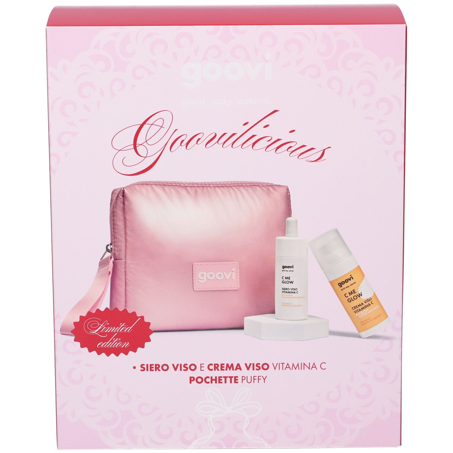 Goovi Cofanetto Regalo Natale Vitamina C Siero Viso C Me Glow + Crema + Pochette Omaggio
