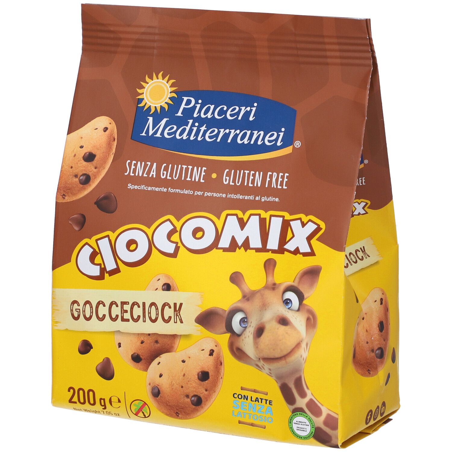 Biscotti Ciocomix Gocceciock senza glutine con gocce di cioccolato, confezione da 200g.