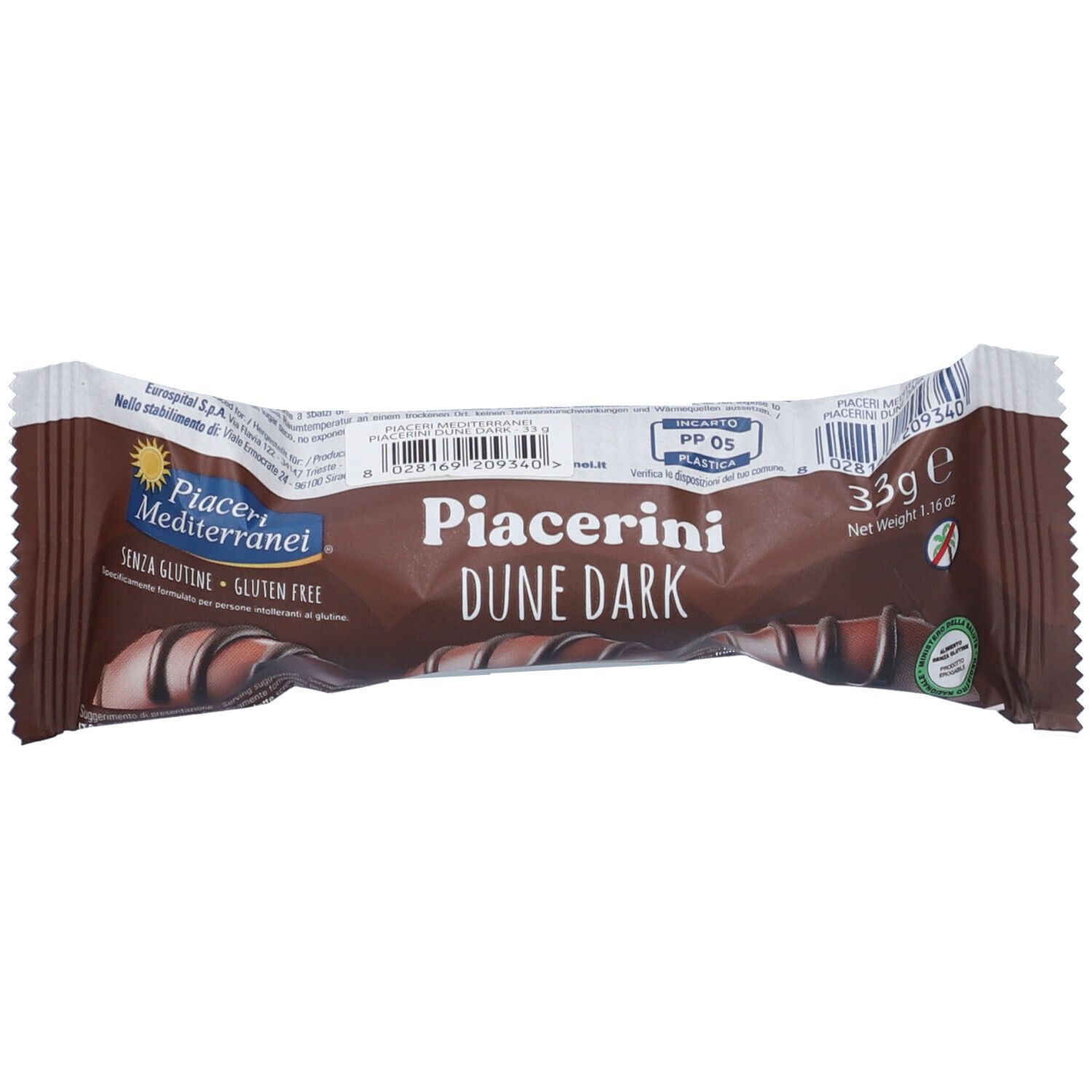 Piacerini Dune Dark Schokoriegel, glutenfrei, 35g.