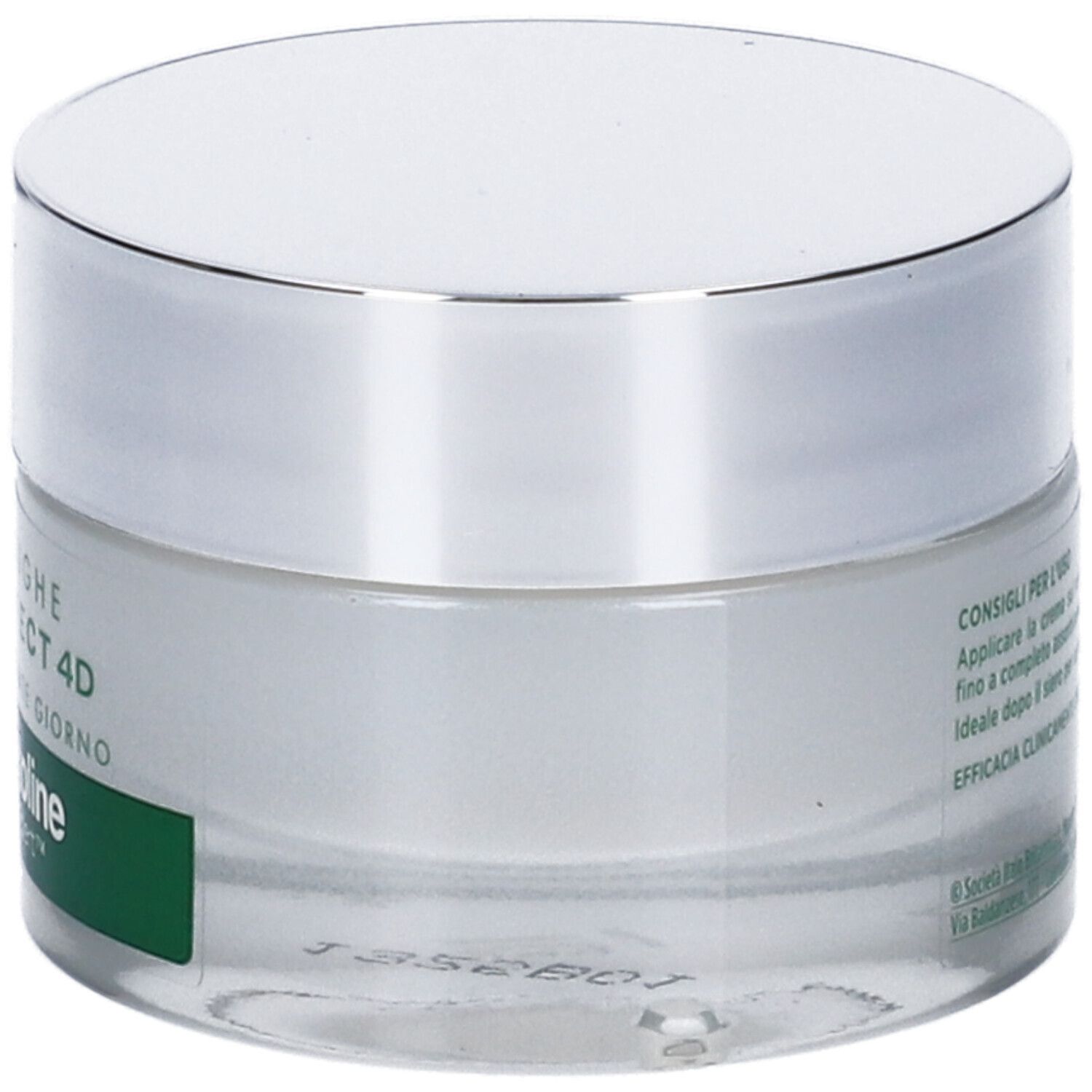 Creme-Glas mit silbernem Deckel. Aufschrift: Antirughe, Lift Effect 4D, Crema Levigante Giorno. Marke: Somatoline SkinExpert. 50ml.