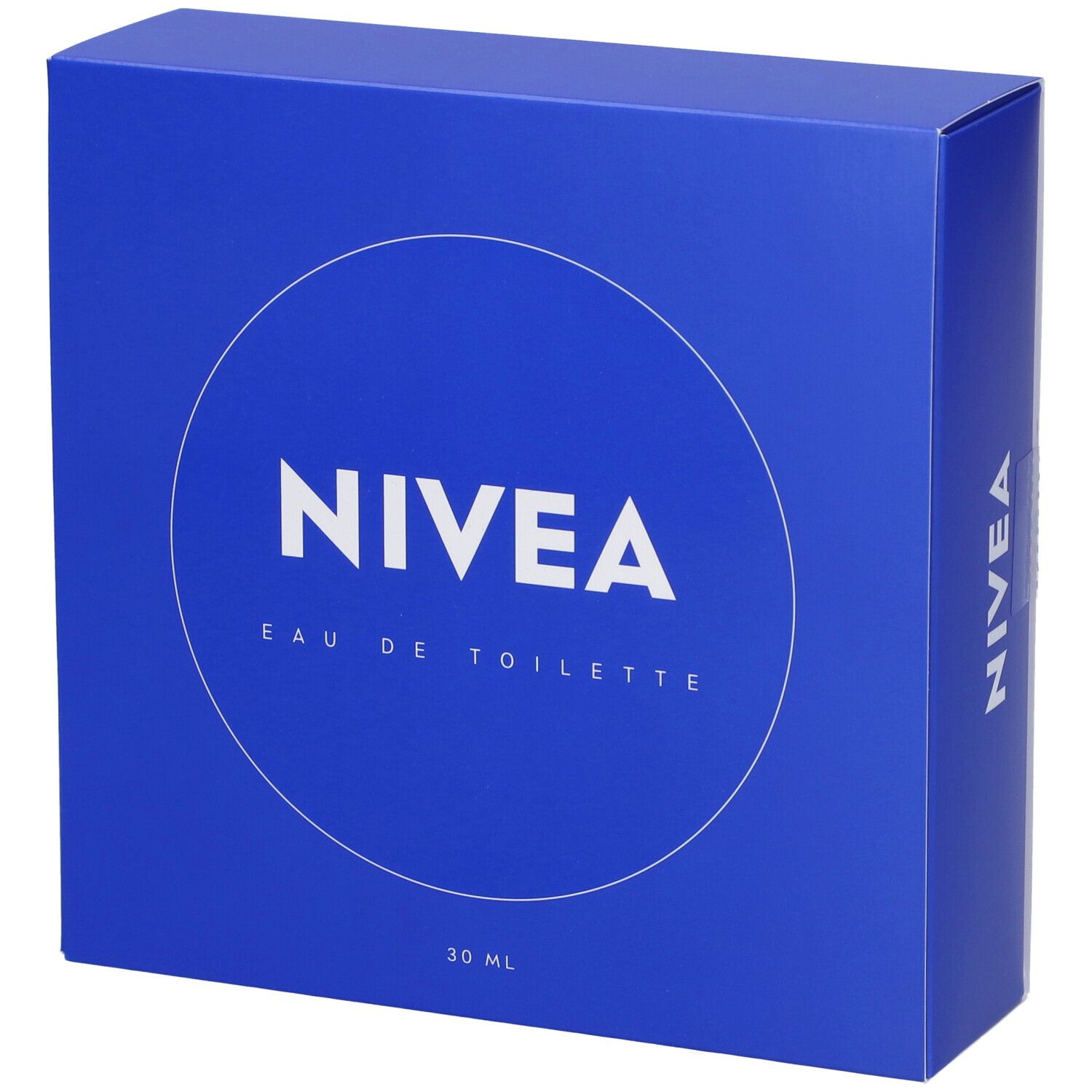 Blaue Verpackung mit NIVEA Eau de Toilette. Auf der Verpackung steht NIVEA Eau de Toilette und 30 ml.
