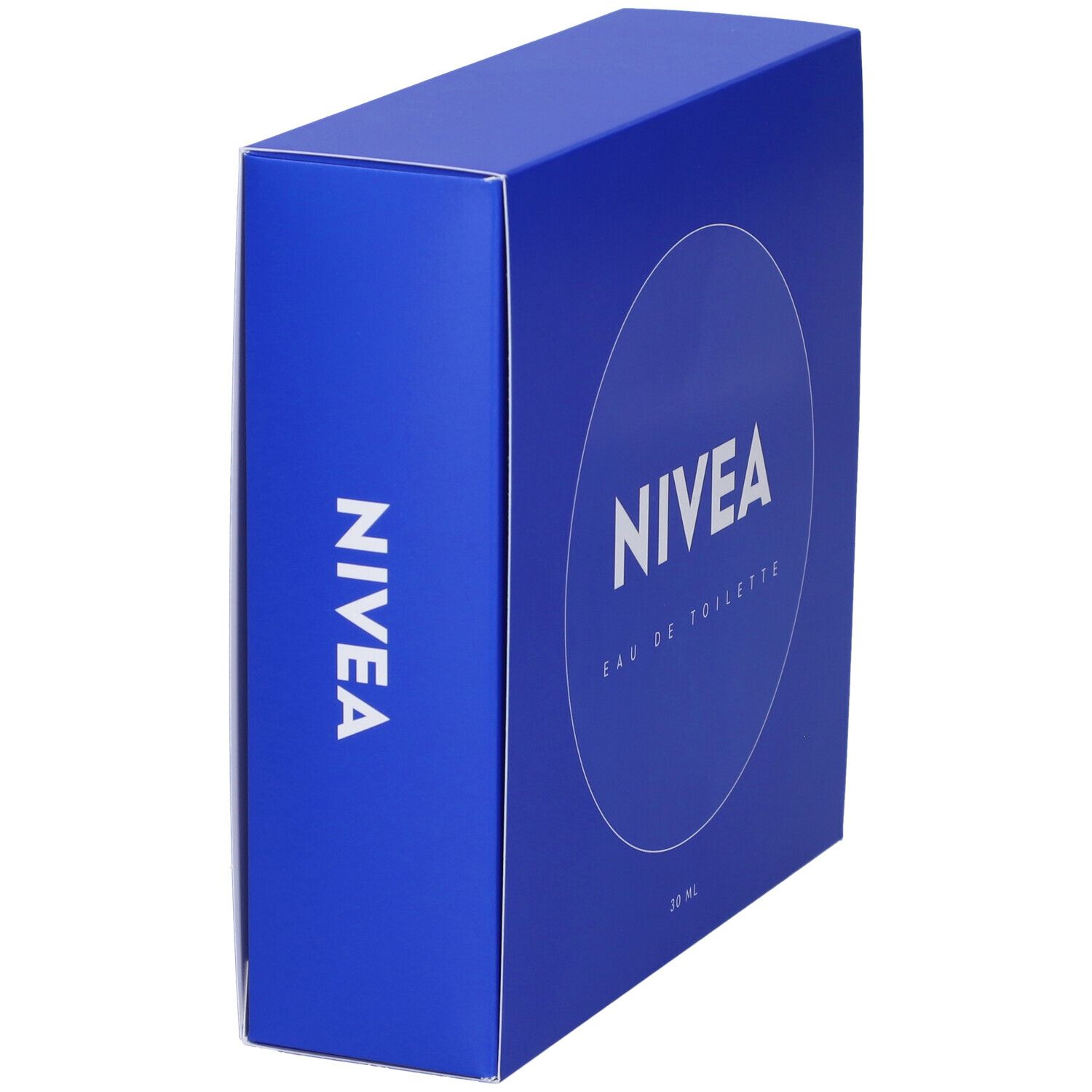 Blaue Verpackung mit NIVEA Eau de Toilette. Auf der Verpackung steht NIVEA Eau de Toilette und 30 ml.