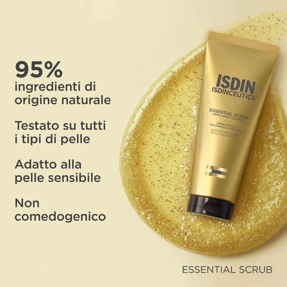 Goldene Tube auf gelbem Untergrund. Text: 95% Inhaltsstoffe natürlichen Ursprungs. Getestet auf allen Hauttypen.