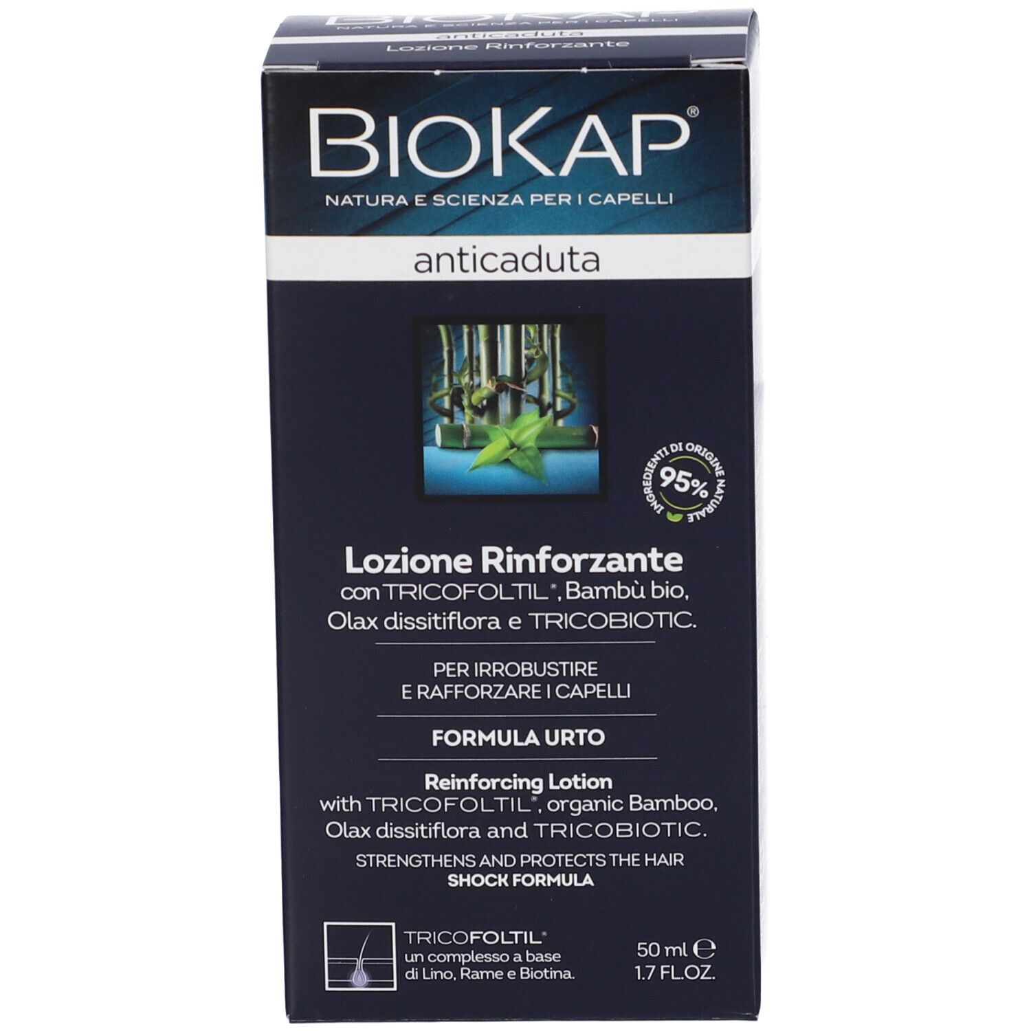 Confezione Lozione Rinforzante BIOKAP anticaduta, 50ml.