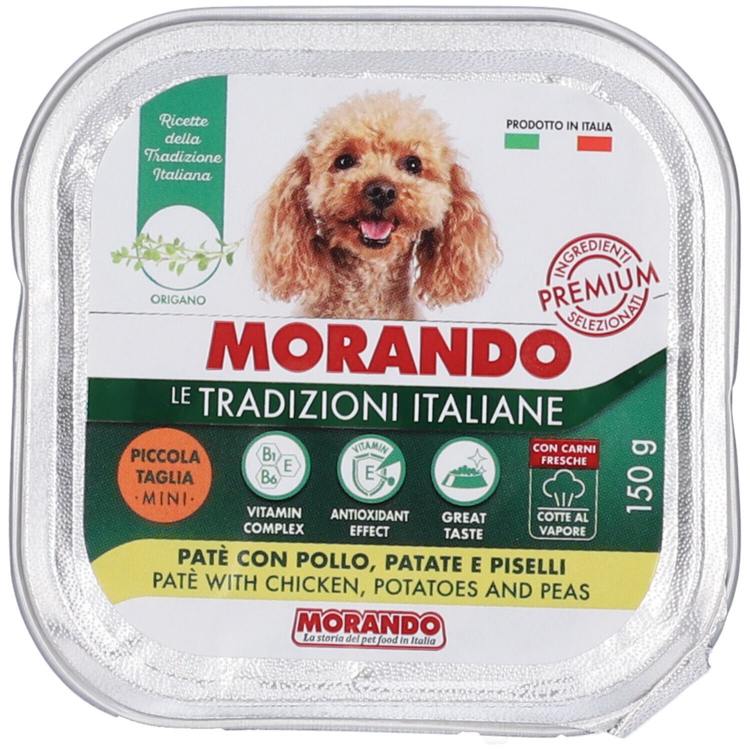 Morando Le Tradizioni Italiane Pâté con Pollo, Patate e Piselli per Cani di Piccola Taglia