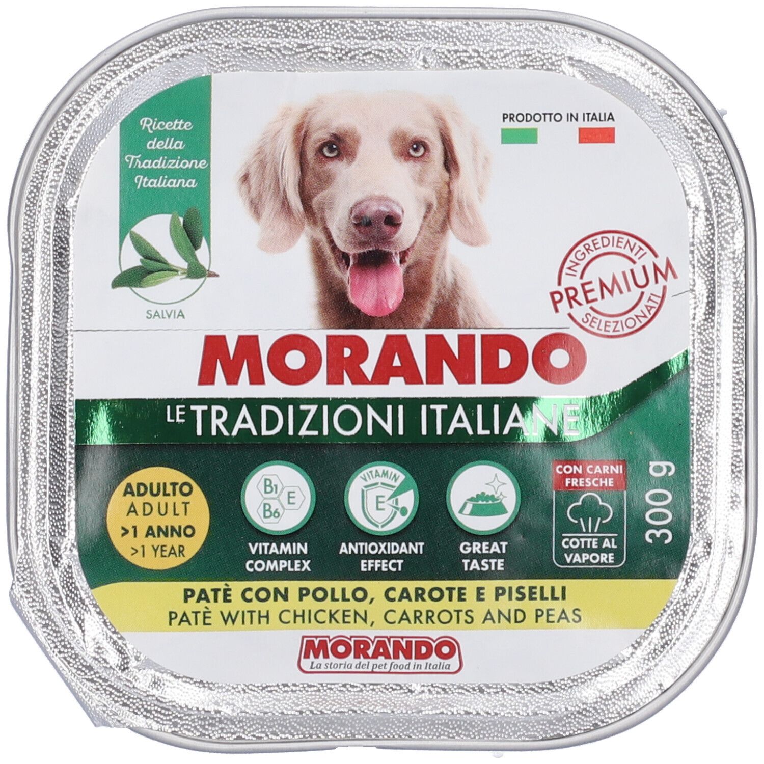 Morando Patè con Pollo Carote e Piselli per Cani Adulti Taglia Media