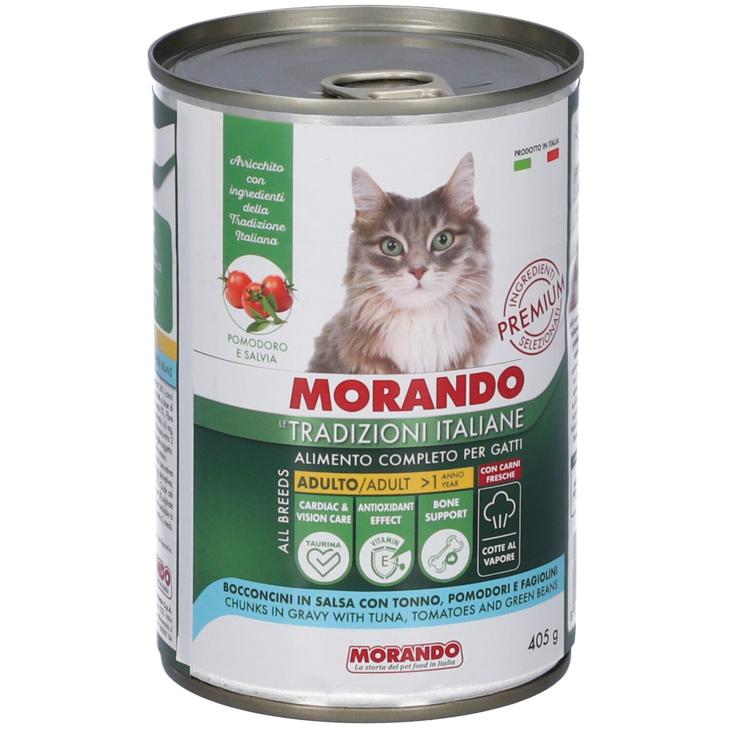 Morando Bocconcini in Salsa con Tonno Pomodori e Fagiolini per Gatti Adulti