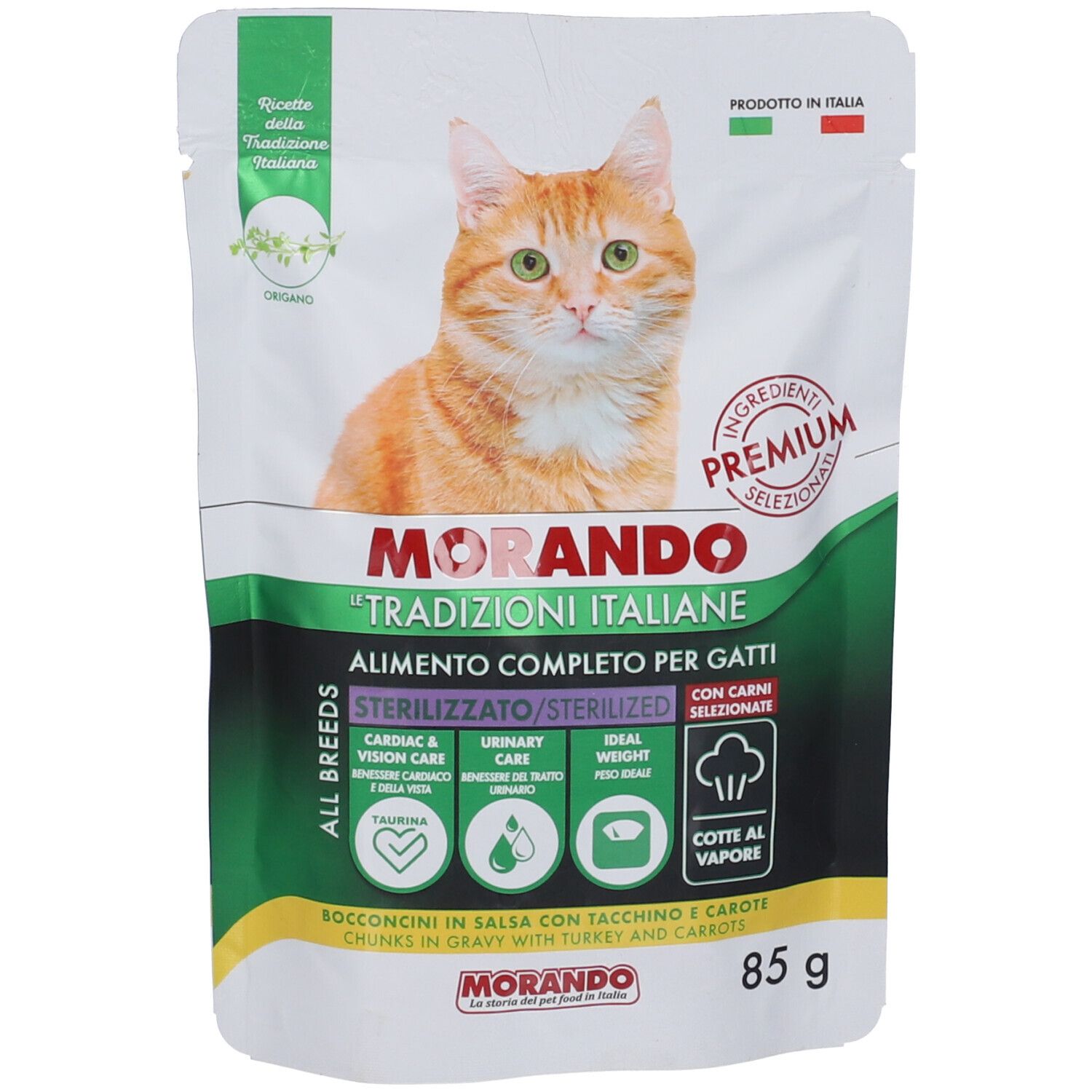 Morando Bocconcini in Salsa con Tacchino e Carote per Gatti Sterilizzati