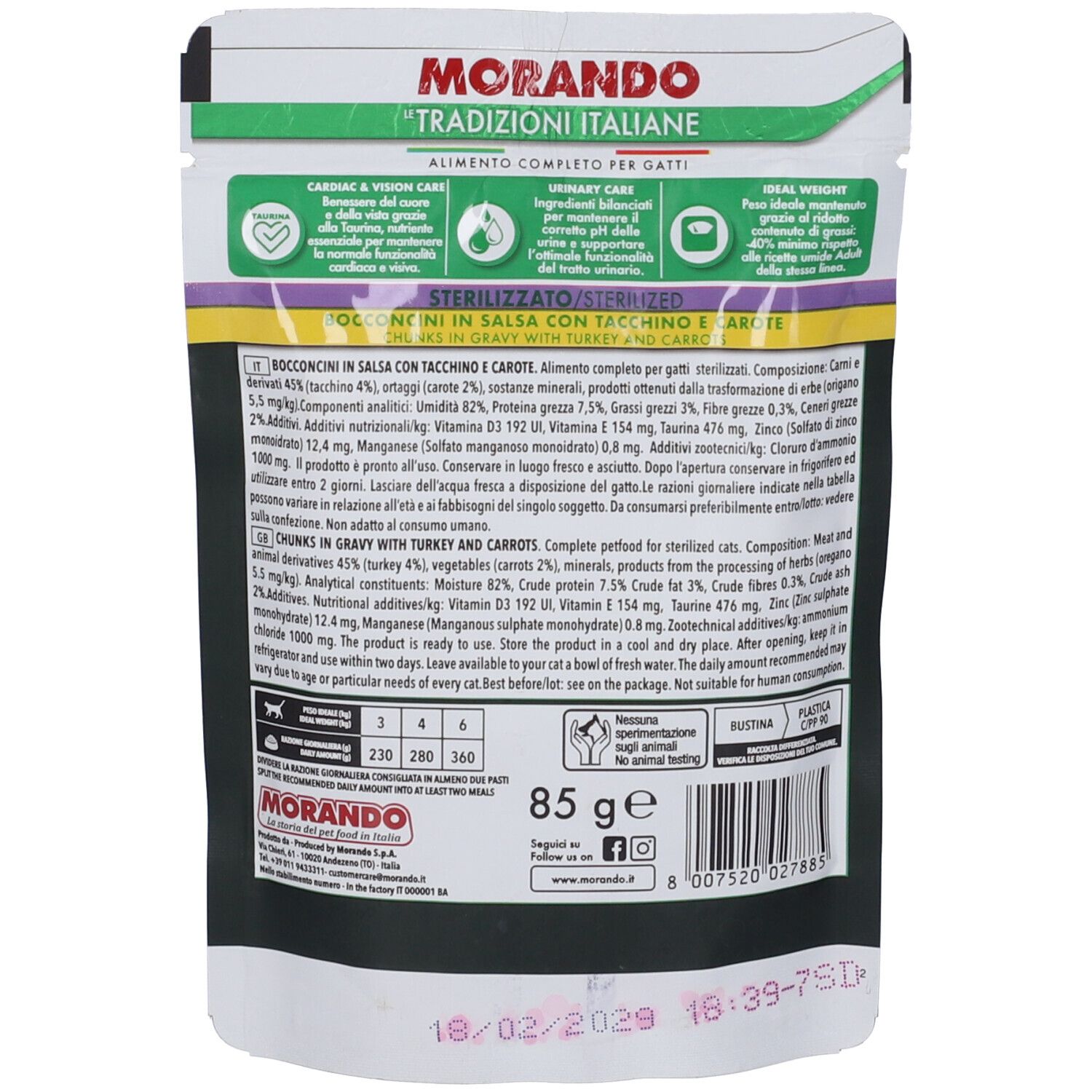 Morando Bocconcini in Salsa con Tacchino e Carote per Gatti Sterilizza view 2