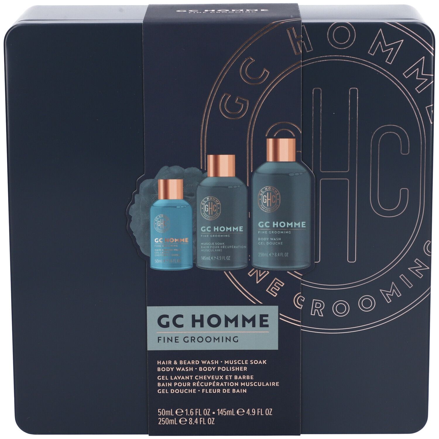 The Luxury Bathing Company GC Homme Set Regalo Gel Doccia + Shampoo Capelli & Barba + Ammollo per Muscoli + Spugna Omaggio
