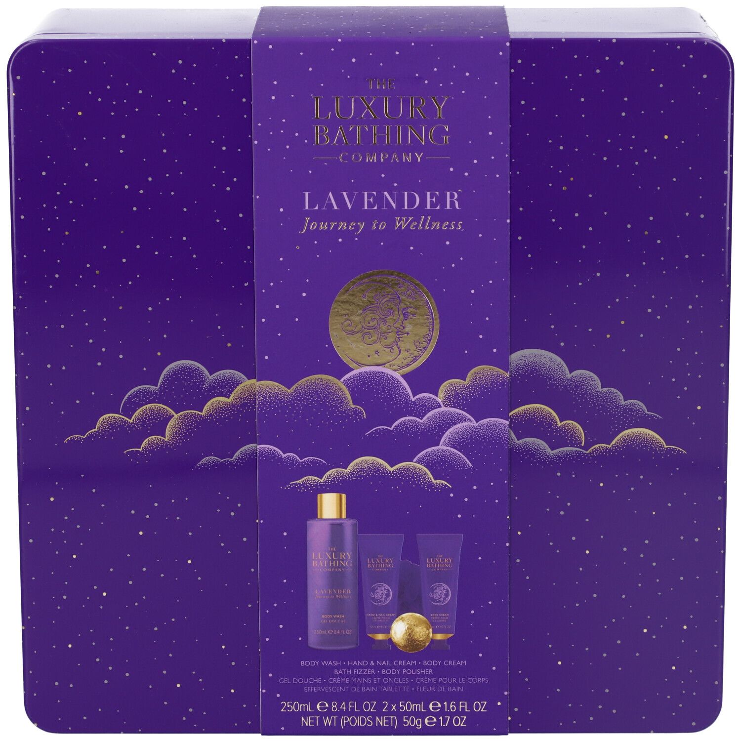 The Luxury Bathing Company Journey to Wellness Lavanda Set Regalo Gel Doccia + Crema Corpo + Crema Mani & Unghie + Sfera Frizzante + Spugna Omaggio