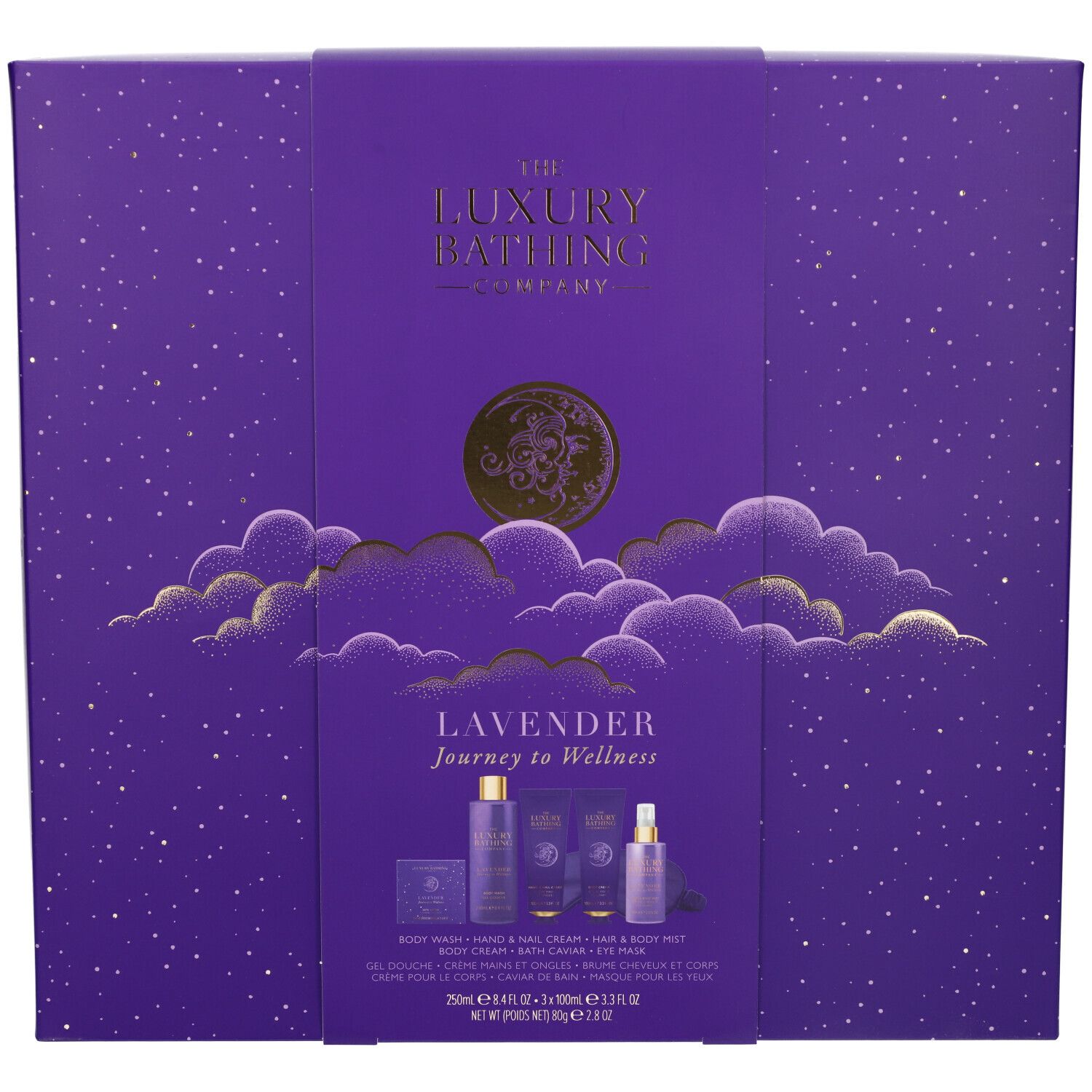 The Luxury Bathing Company Journey to Wellness Lavanda Set Regalo Gel Doccia + Crema Corpo + Crema Mani & Unghie + Perle da Bagno + Hair and Body Mist