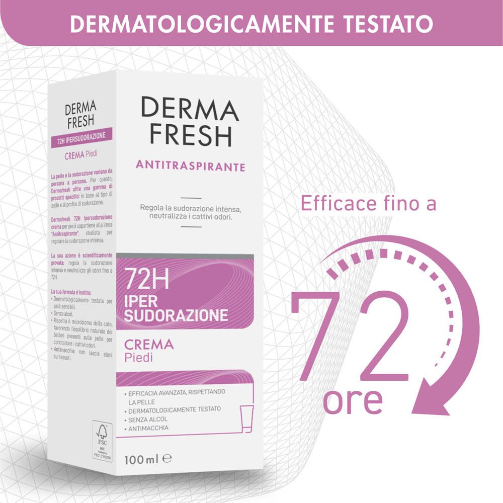 Dermafresh Antitranspirant Fußcreme, 72h Schutz, dermatologisch getestet, 100ml.