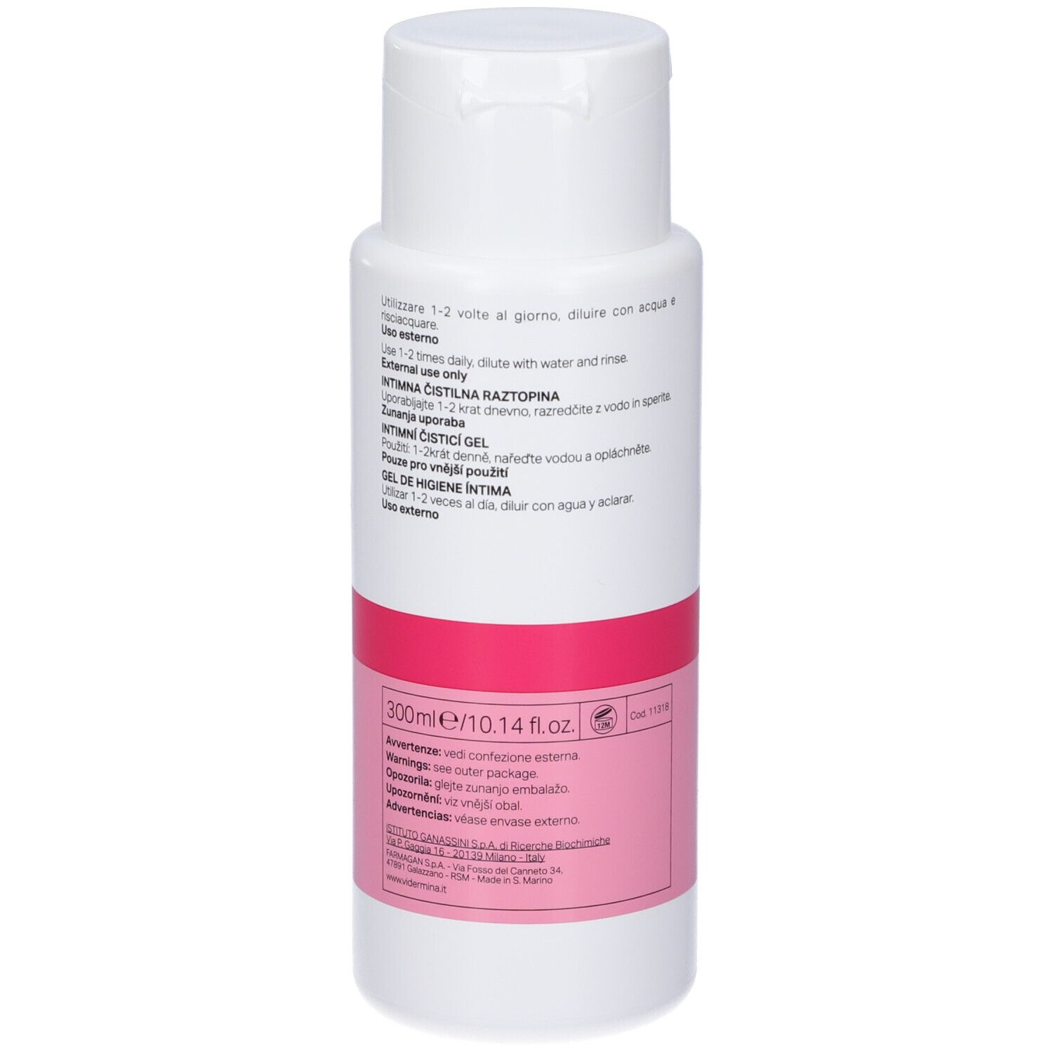 Weiße Flasche mit rosa Band, 300ml Intimgel.