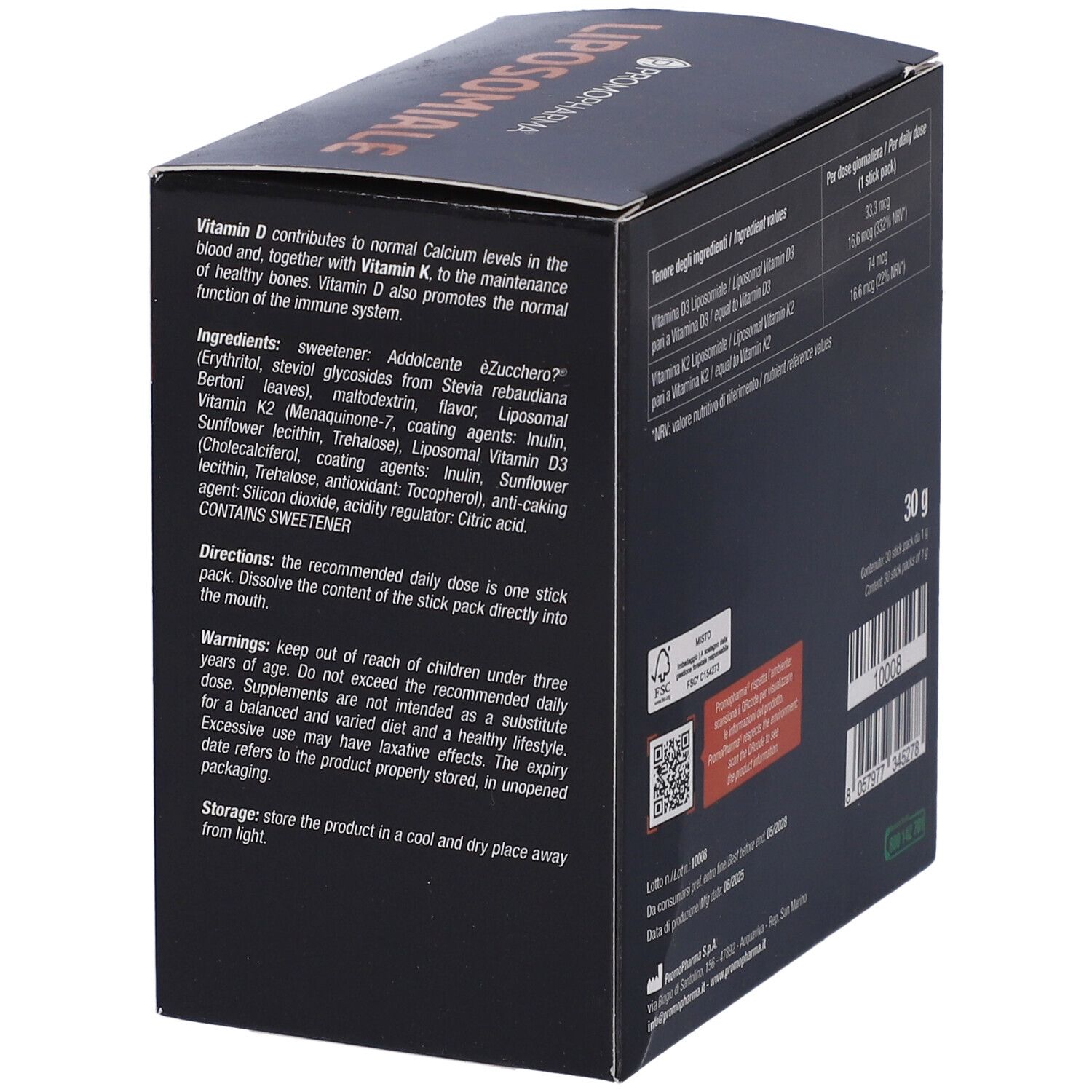 Schachtel VITAMINA D3+K2 POCKET. Text mit Inhaltsstoffen und Anwendung. 30 g.