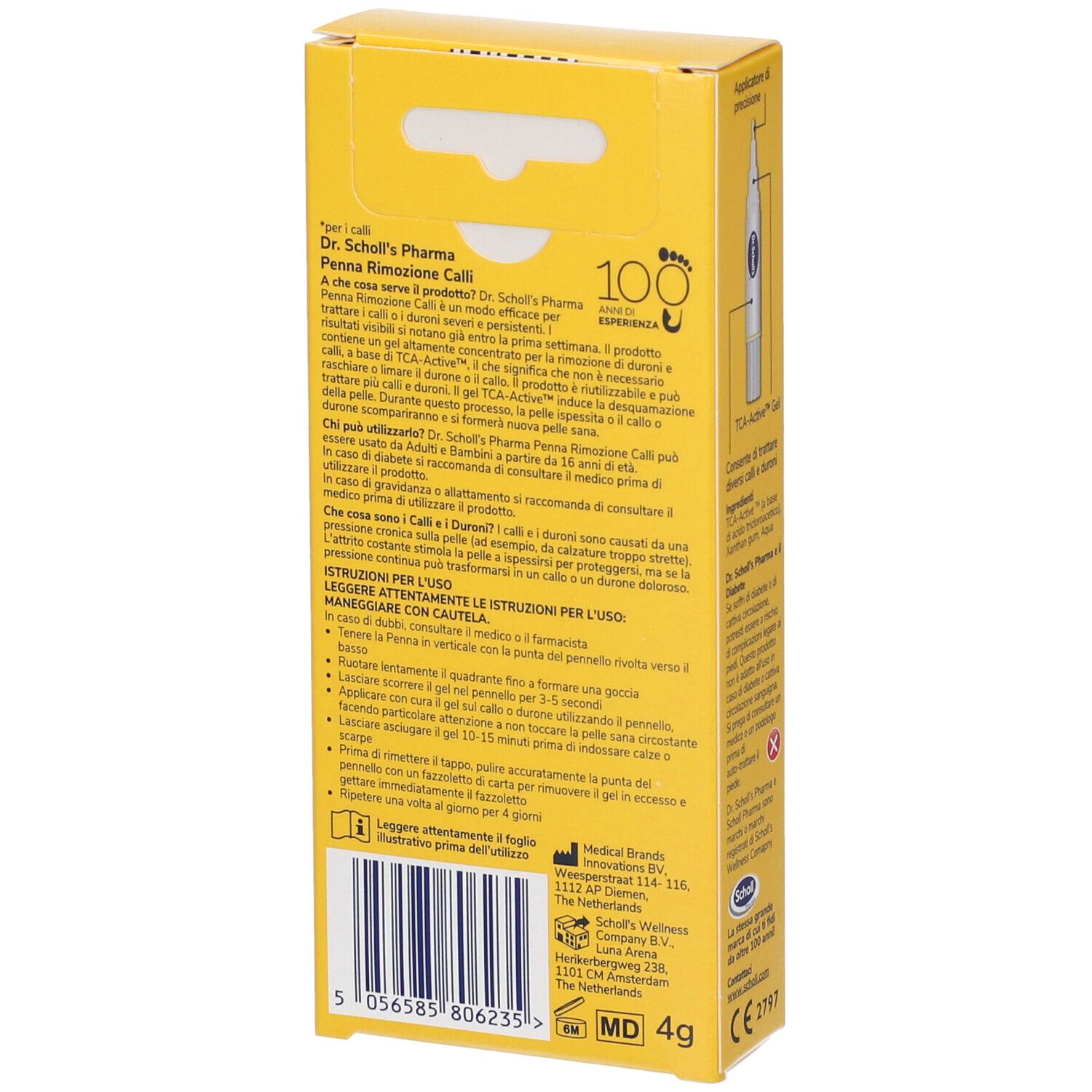Dr. Scholl's Penna Rimozione Calli Rückseite mit Barcode und Details