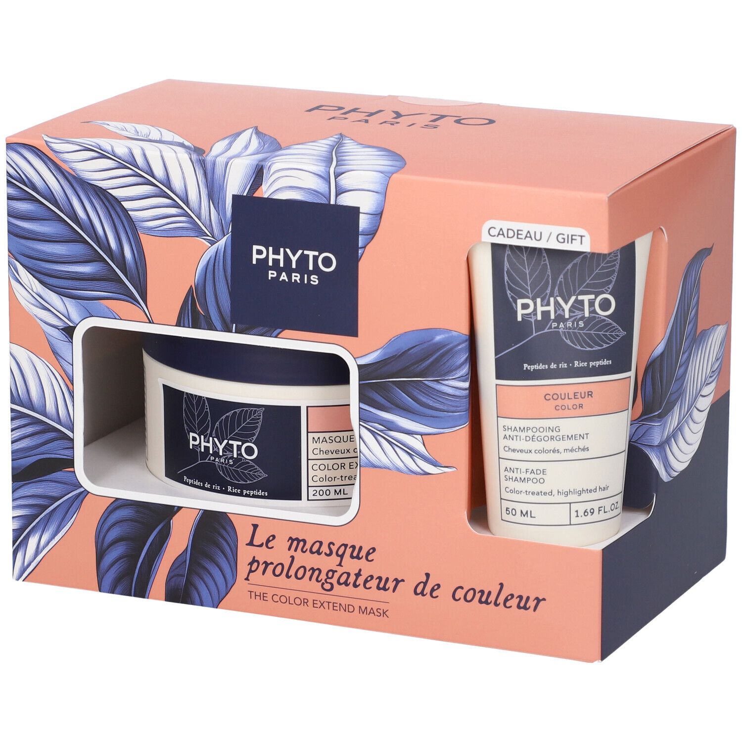Geschenkset mit Shampoo und Maske. Verpackung in Rosa und Blau mit Produktnamen. Enthält zwei Produkte.