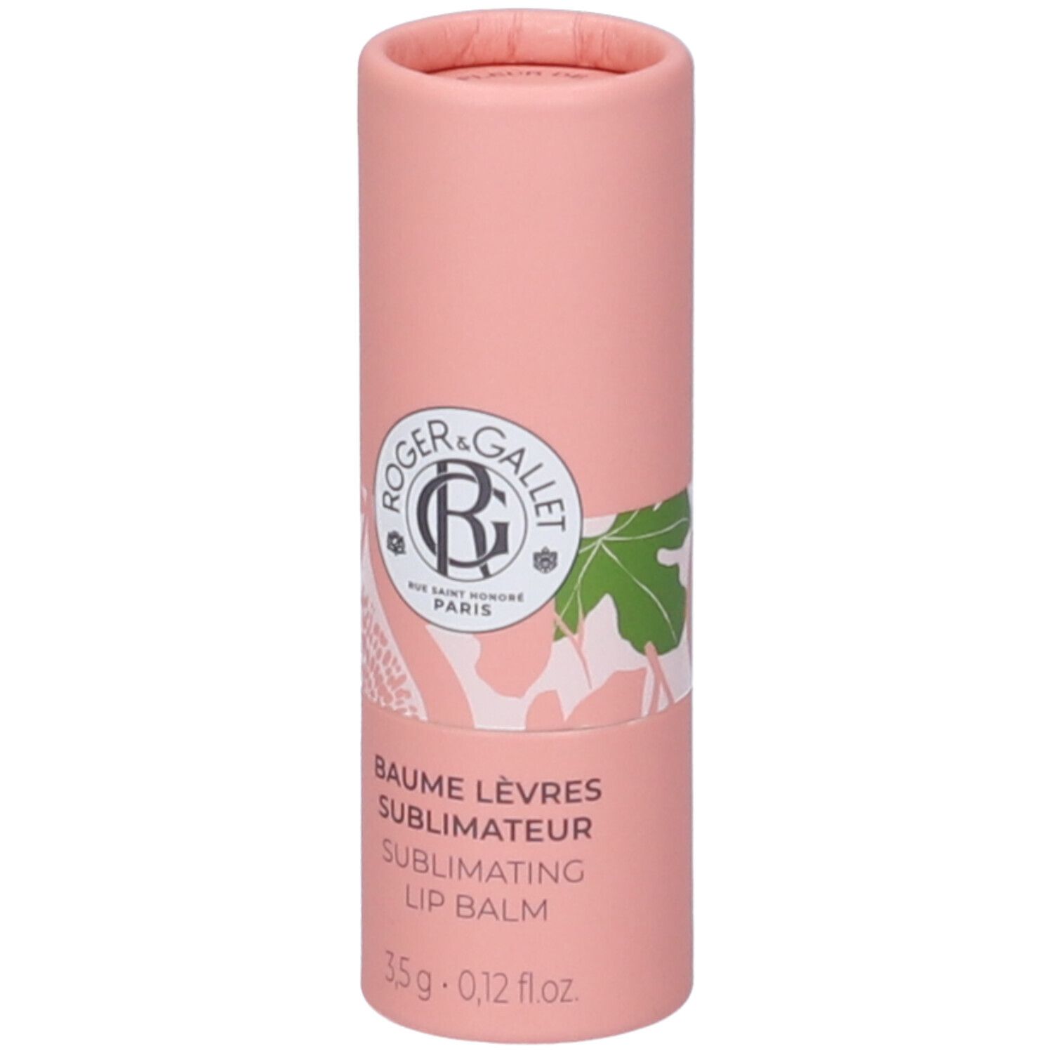 Roger & Gallet Lippenbalsam in rosa Verpackung mit Blattmuster. 3,5g.
