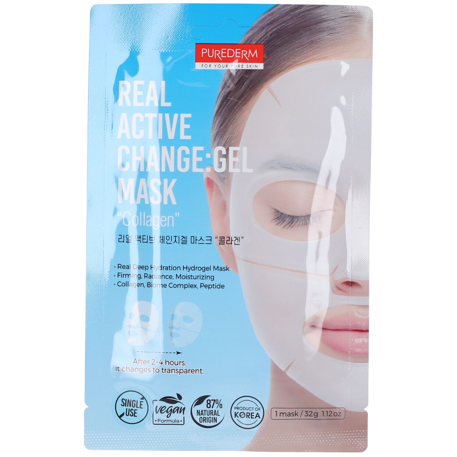 Purederm For Your Pure Skin Real Active Change Maschera Hydrogel Al Collagene Vegano Monouso