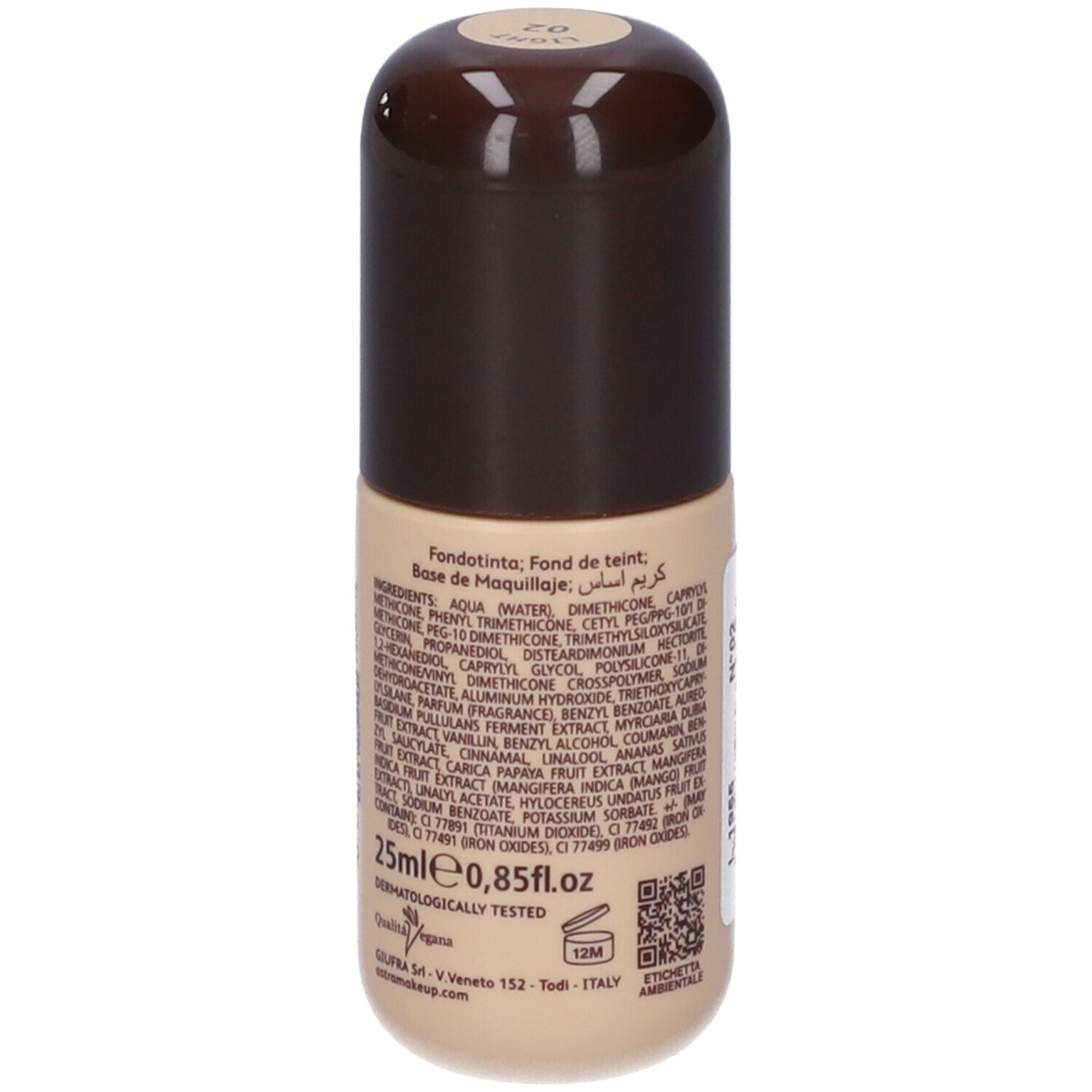 Fondotinta liquido in flacone con tappo marrone. 25ml.