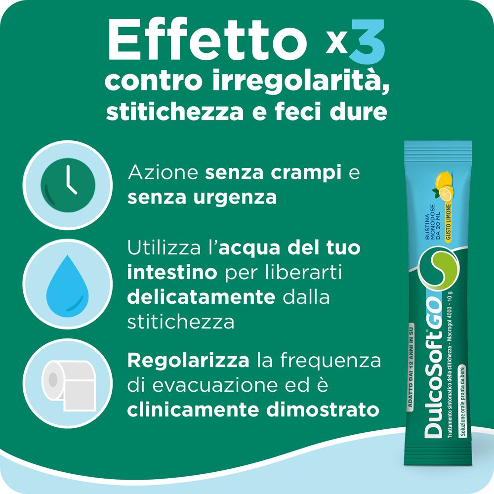 Un sacchetto DulcoSoft Go gusto limone, 15g.