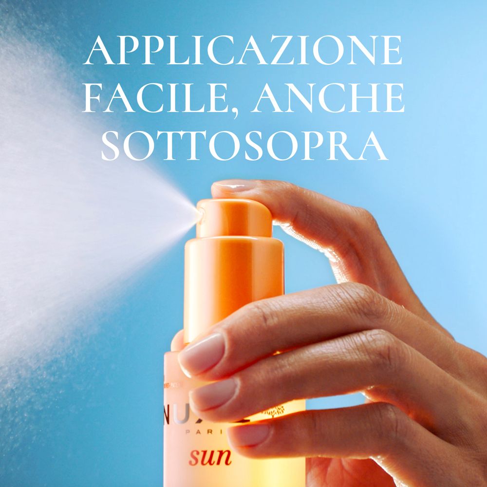 Mani che spruzzano il prodotto. Testo: APPLICAZIONE FACILE, ANCHE SOTTOSOPRA.
