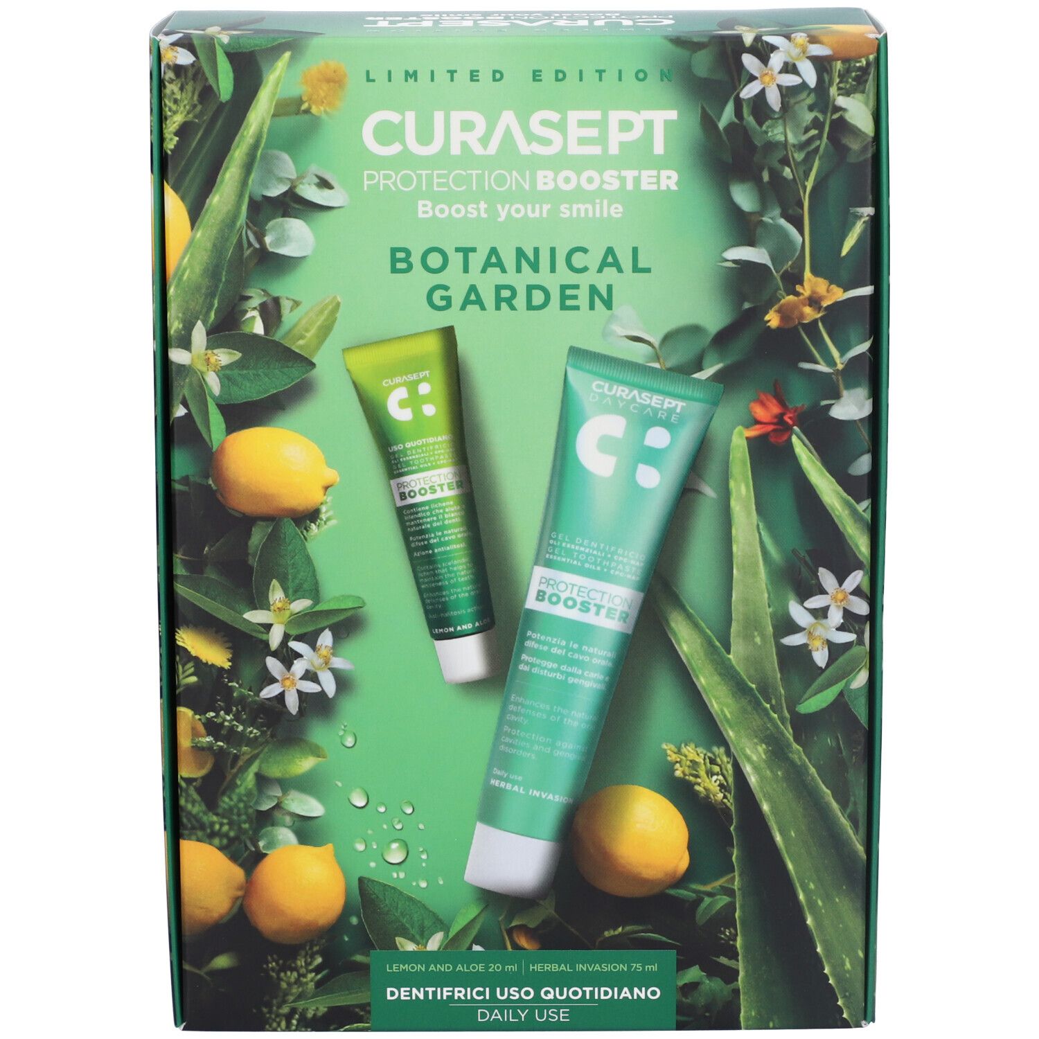 Curasept Botanical Garden Protection Booster Set Dentifricio Herbal Invasion + Limone e Aloe
