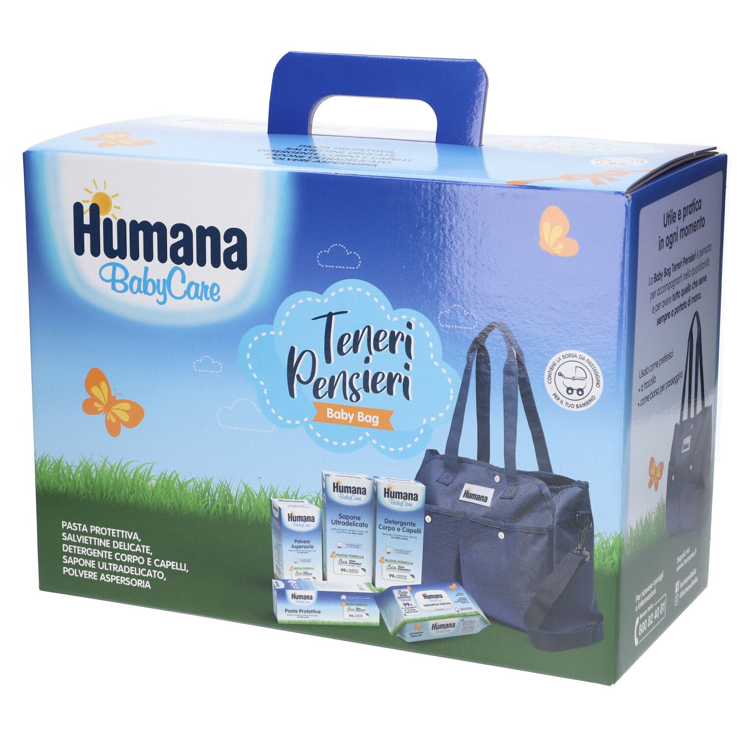 Humana Babycare Teneri Pensieri Baby Bag Pasta Protettiva + Detergente Corpo e Capelli + Salviettine Delicate + Polvere Aspersoria + Sapone Ultradelicato- Risparmia il 10% con il codice: humana0926