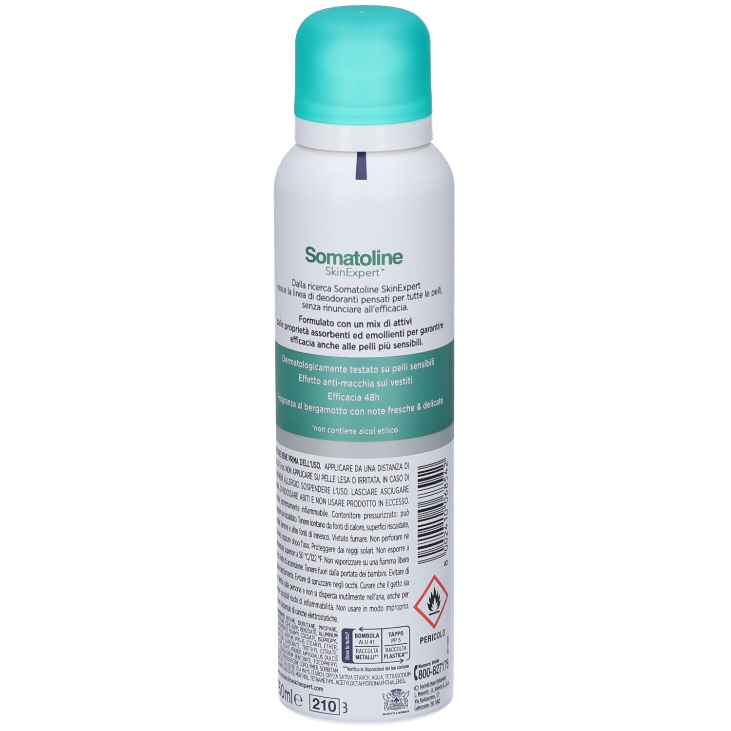 Spray deodorante Somatoline SkinExpert con tappo turchese. 210ml.