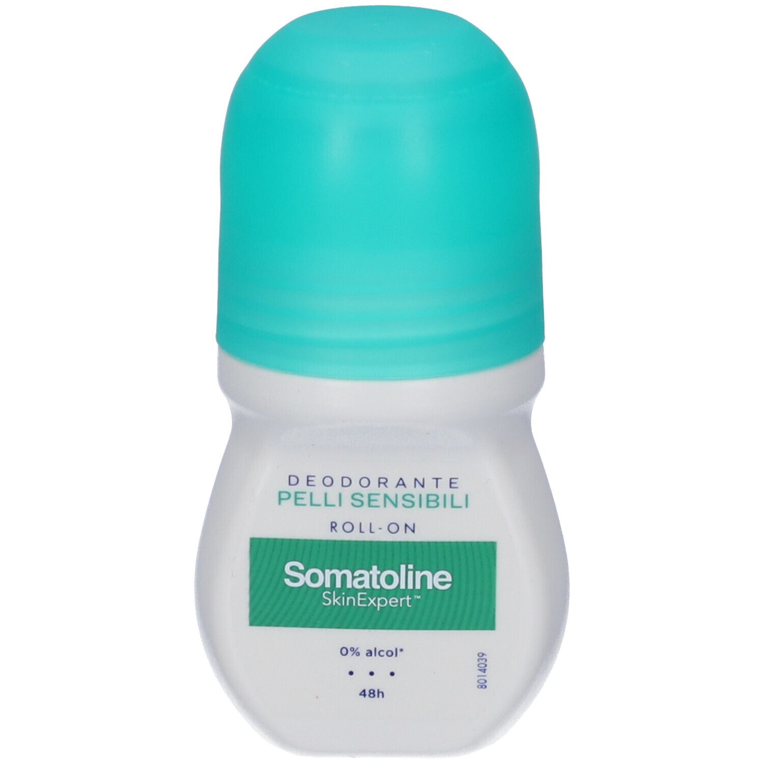 Deodorante roll-on Somatoline SkinExpert per pelli sensibili, 0% alcol, protezione 48h.