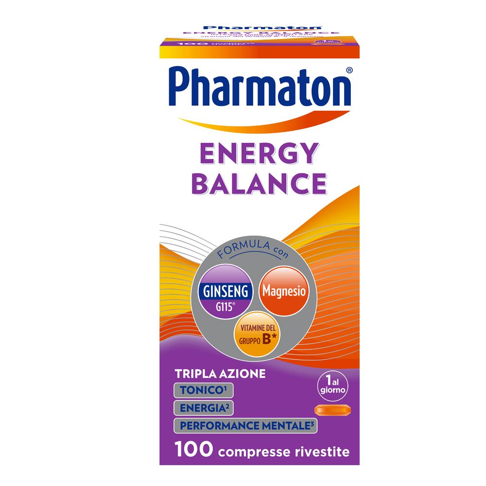 Pharmaton Energy Balance Integratore Magnesio e Ginseng, 100 Compresse, Integratori Alimentari per Adulti con Ginseng G115, Magnesio e Vitamine Gruppo B, Energia e Stanchezza Fisica e Mentale