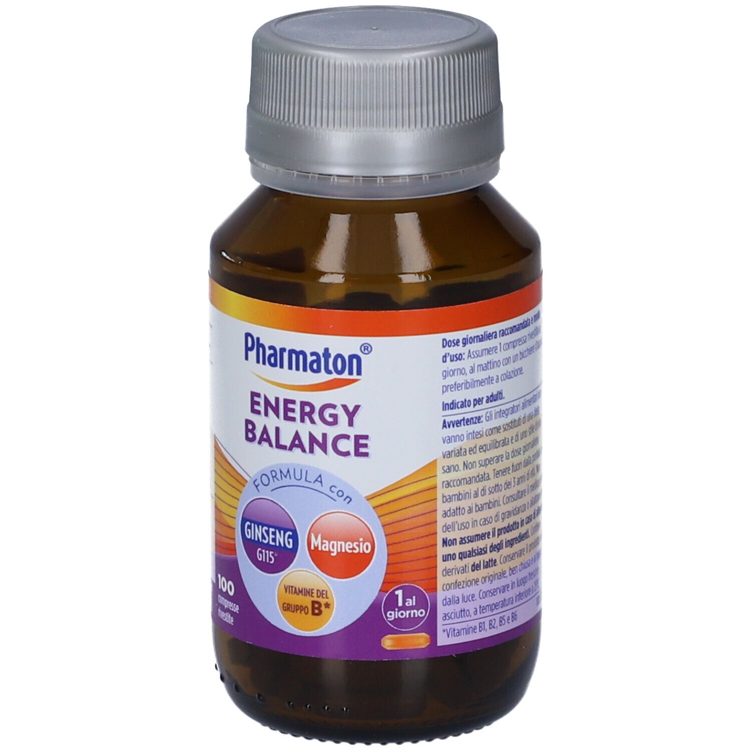 Flacone Pharmaton Energy Balance da 100 compresse, Ginseng, Magnesio e Vitamine B.