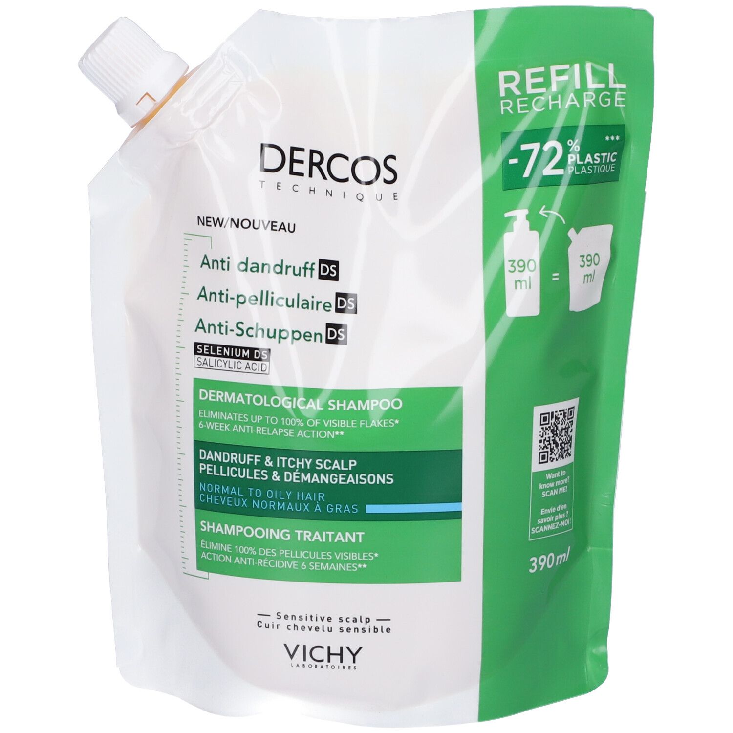 Vichy Unisex Dercos Dt Shampoo Antiforfora Ds Capelli Da Normali A Grassi 390Ml - Shampoo Antiforfora - Immagine 9