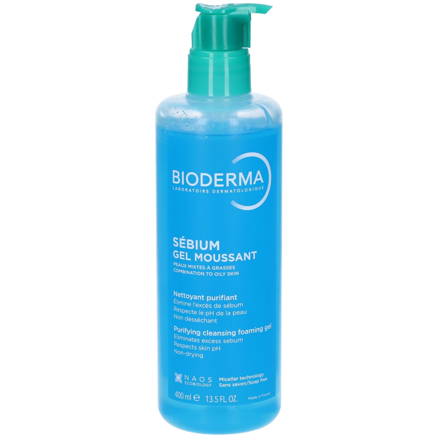 BIODERMA SÉBIUM GEL MOUSSANT: Blaue Pumpflasche mit Reinigungsgel für unreine Haut.