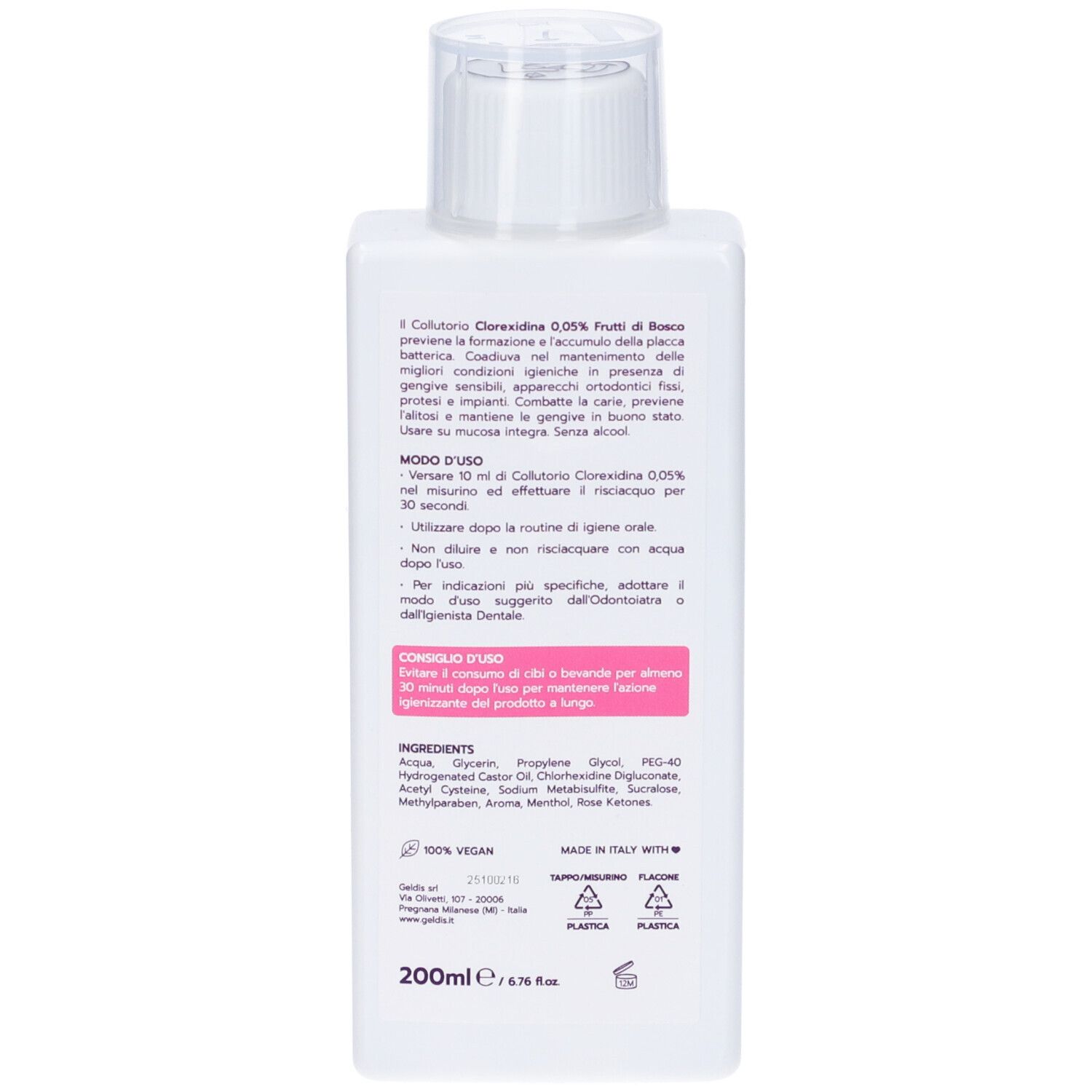 Geldis Collutorio Gusto Frutti di Bosco Clorexidina 0,05% 200 ml