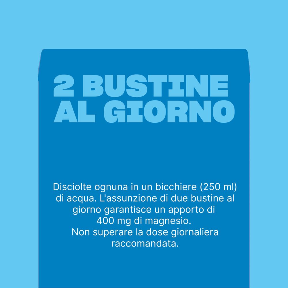 Istruzioni per l'assunzione di due bustine di Swisse Magnesio Bisglicinato al giorno.