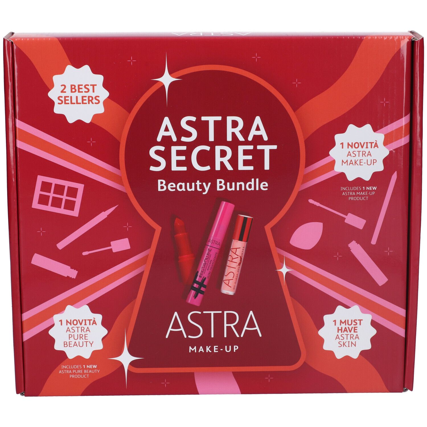 Astra Secret Beauty Bundle cofanetto cosmetico con rossetto, mascara e gloss.