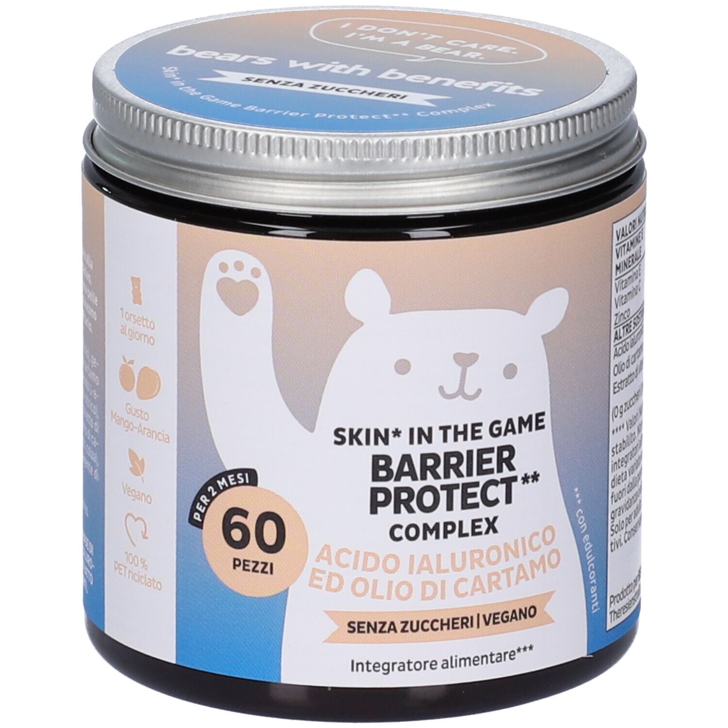 Bears With Benefits Skin In The Game Barrier Protect Complex 60 Caramelle Gommose Gusto Mango-Arancia Con Edulcoranti Senza Zuccheri