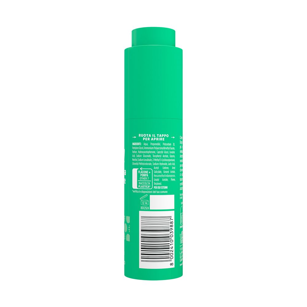 Rückseite der grünen Flasche Chilly. Text: 'Drehen Sie den Deckel zum Öffnen'. Barcode und Produktinformationen.