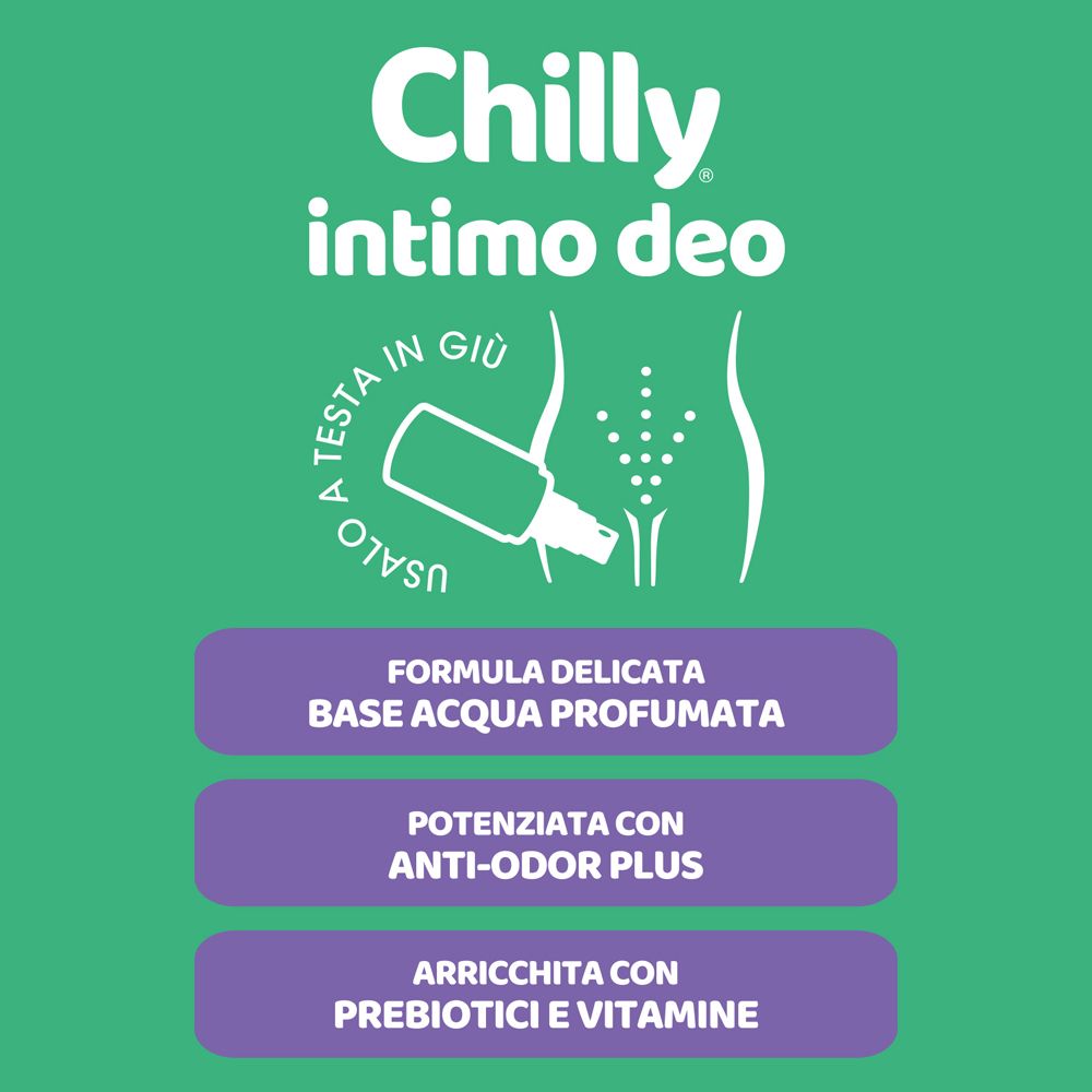 Chilly Intimo Deo: Formel auf Wasserbasis, mit Anti-Odor Plus, Präbiotika und Vitaminen.