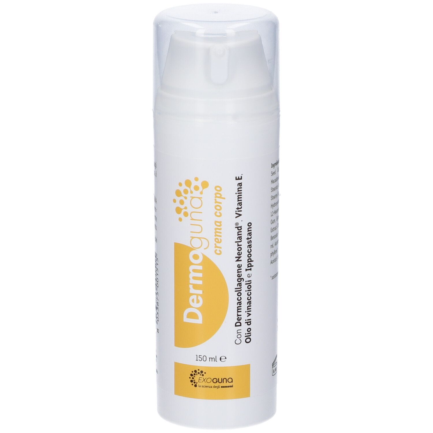 Dermoguna Crema Corpo Flasche mit Pumpspender, 150 ml, Vorderansicht.