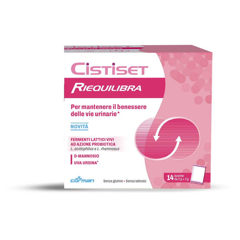 Confezione CISTISET RIEQUILIBRA da 14 bustine, per il benessere delle vie urinarie.