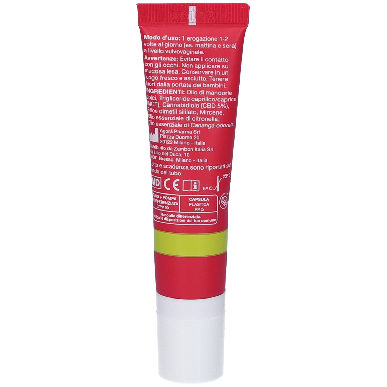 Rückseite der Monurelle CBD Oleogel Tube mit Anwendungshinweisen und Inhaltsstoffen.